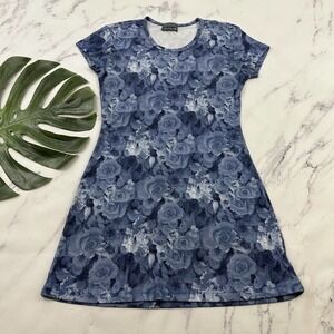 Uncivilized Womens Vintage Y2k Mini Dress Size L Blue Gray Rose Floral Shift